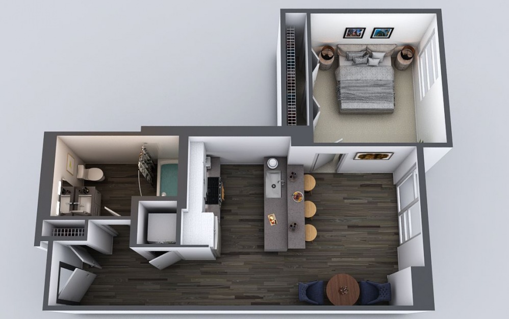 A2 - 1 bedroom floorplan layout with 1 bathroom and 734 square feet