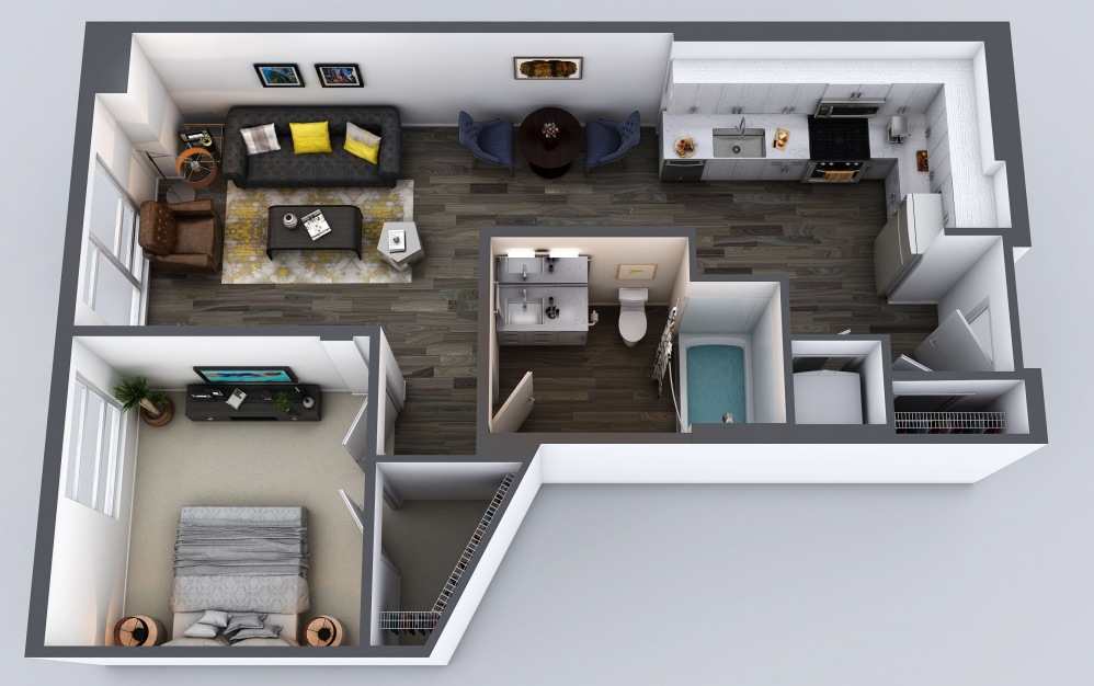 A1 - 1 bedroom floorplan layout with 1 bathroom and 700 - 746 square feet