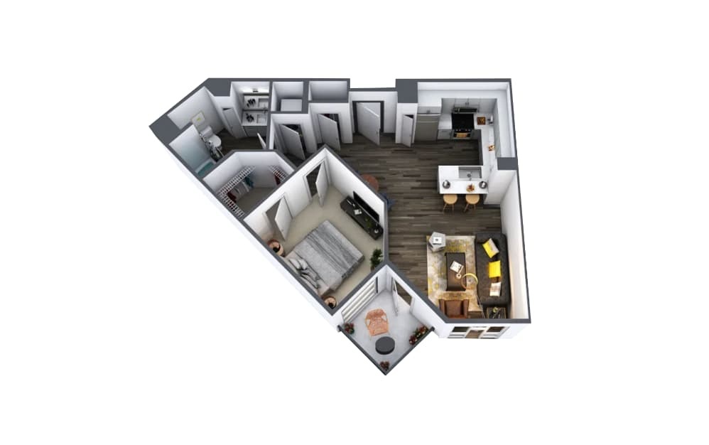 A3 - 1 bedroom floorplan layout with 1 bathroom and 673 - 725 square feet