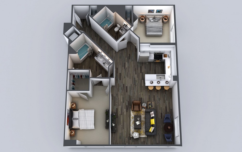 C3 - 2 bedroom floorplan layout with 2 bathrooms and 1215 - 1234 square feet