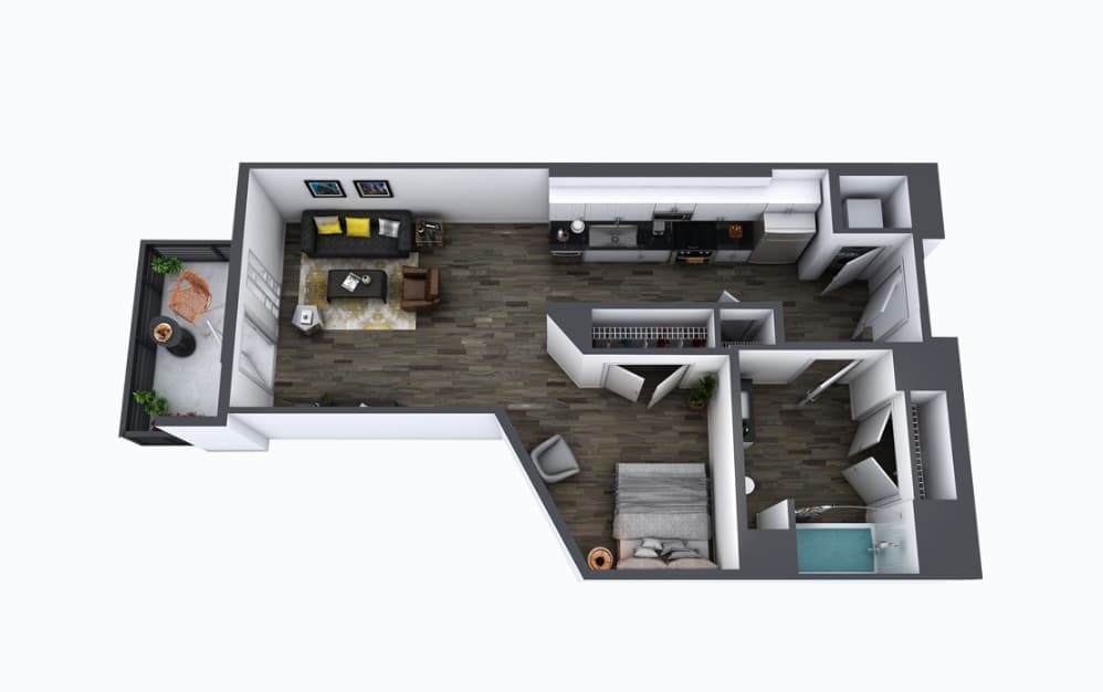 S1 - Studio floorplan layout with 1 bathroom and 598 square feet